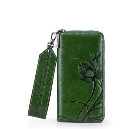 Green NAISIBAO новые женские кошельки из натуральной кожи дизайнерские брендовые модные длинные женские кошельки с тиснением на молнии кожаные клатчи - Цвет: Green