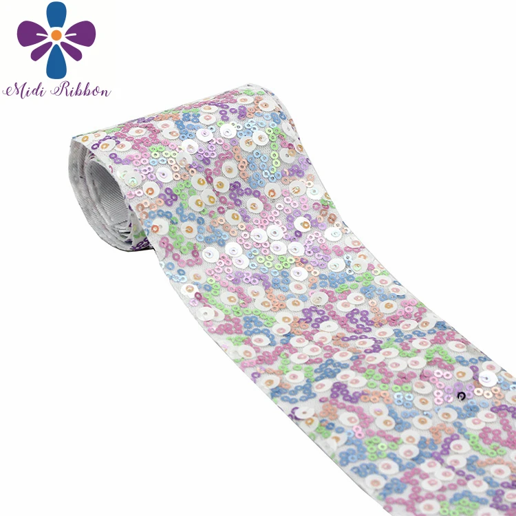 3"75mm Shiny Cutting Sequin Ribbon Colorful Aqua Pink Purple DIY Wedding Party Decor Hair Bowknows Making 25yards/roll