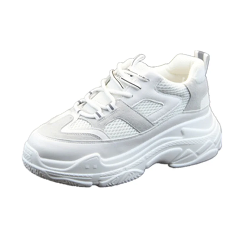 

2019 Fashion Women Vulcanized Shoes Sneakers Ladies Lace-up Casual Shoes mesh Breathable Walking Lycra Shoes Women White Flats