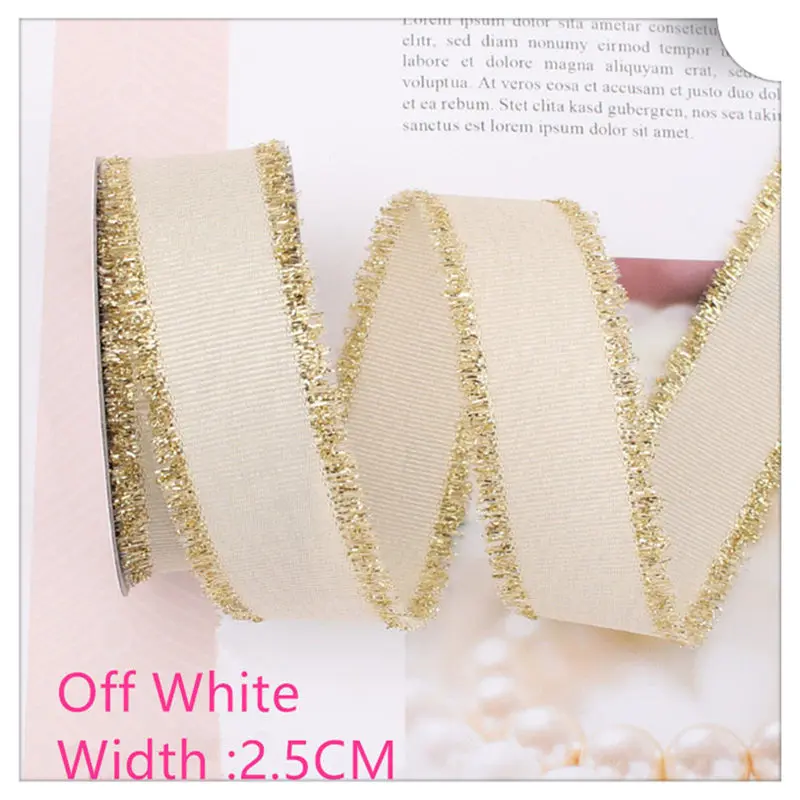 Off White Width2.5CM Пномпень шелковая лента ширина ленты 1,6 см-2,5 см длина 5 метров Подарочные ленты для выпечки торта для рукоделия бандаж сделай сам бант цветы - Цвет: Off White Width2.5CM