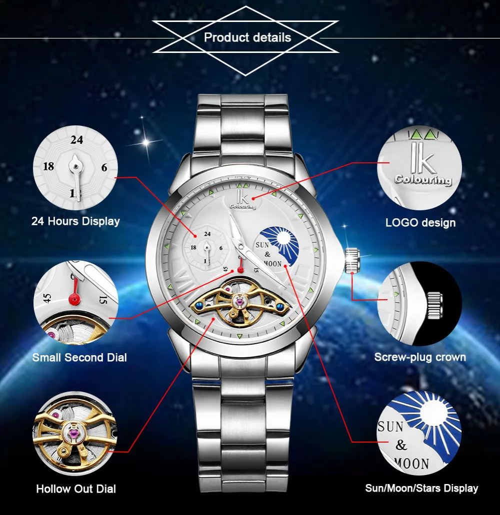 Женские часы IK автоматические механические скелетоны с ремешком из нержавеющей