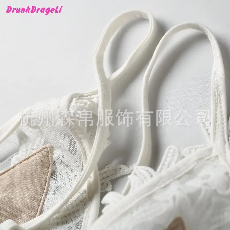 DRUNKDEAGELI Sexy wire free transparent unpadded Mesh fringe lace bralette Adjustable strap bras for women lingerie | Женская одежда