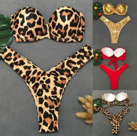Для женщин купальный костюм бикини купальник 2019 леопарда Бразильский Купальник