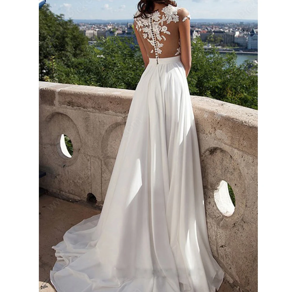 Кружевные свадебные платья с вышивкой Vestido de Noiva без рукавов белого цвета платье