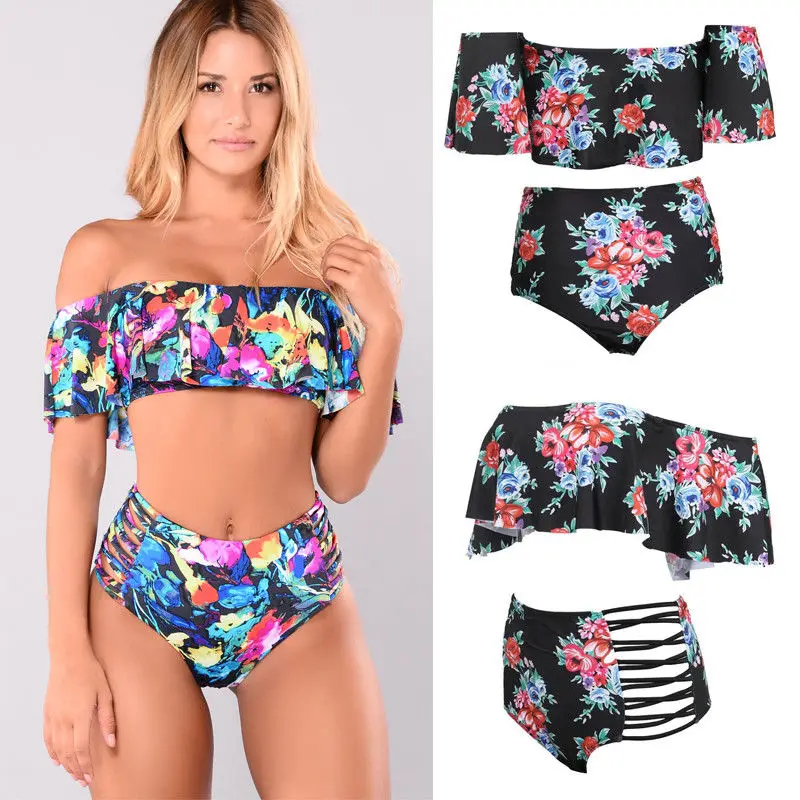 

Sexy Women High Waist Bikini Set Sexy Off Shoulder Swimwear Women Swimsuit Push Up Padded Bra Women Bathing Suit Swim Beachwear