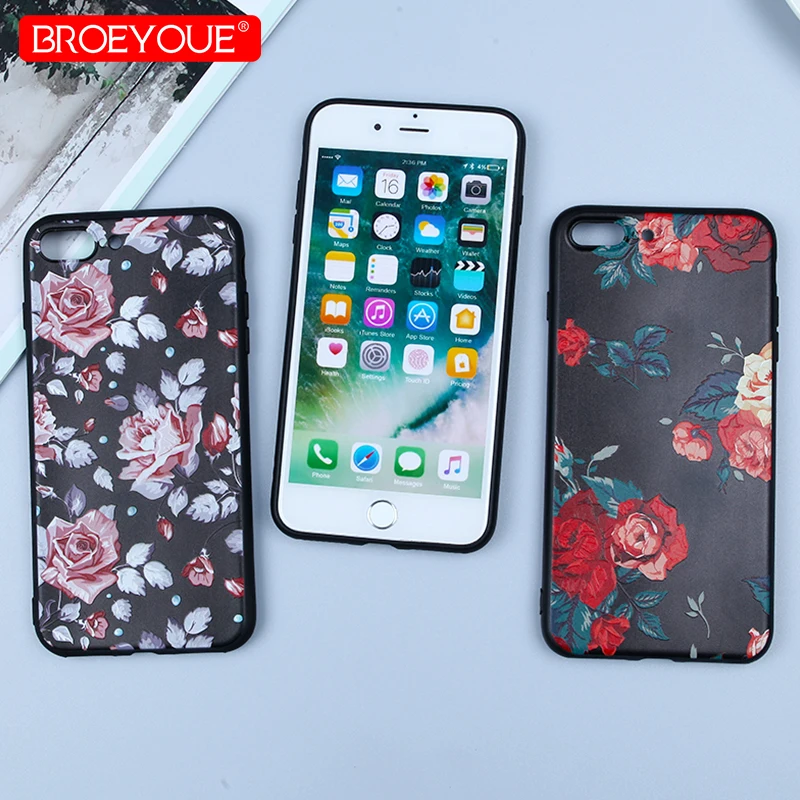 NROEYOUE For iPhone 8 Plus Case Cover Colorful 3D Relief Floral Luxury Shockproof Black 6S 6 7 X SE 5 5S | Мобильные телефоны и
