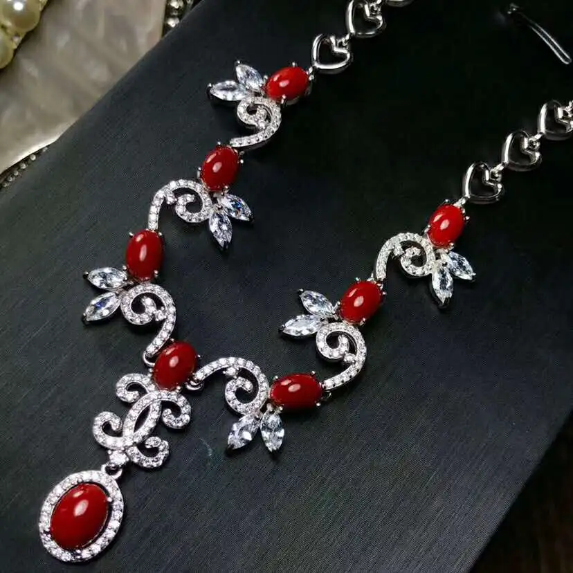 Fidelity natural 6*8mm red coral pendant Necklaces s925 sterling silver noble fine jewelry for women gemstone | Украшения и
