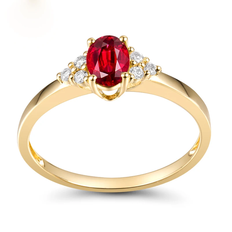 LOVERJEWELRY современная мода 4x6 мм овальные натуральные рубиновые кольца в 18Kt желтое