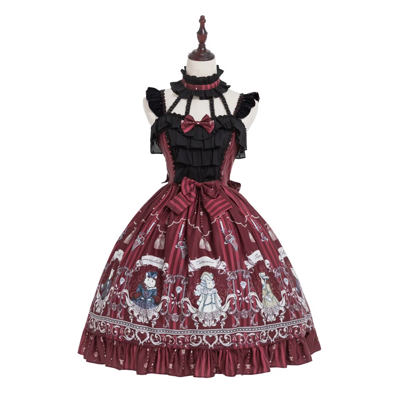 

Lolita Original Japanese JSK Only Suspender Dress Retro 3D Printed Lolita Hepburn Royal Court Dress