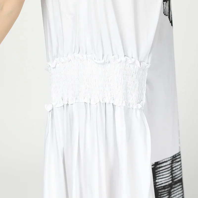 LANMREM 2020 New Summer Fashion Women Clothes Round Neck Sleeveless Printed Inks Asymmetrical Cotton Dress WG90001 vintage | Женская