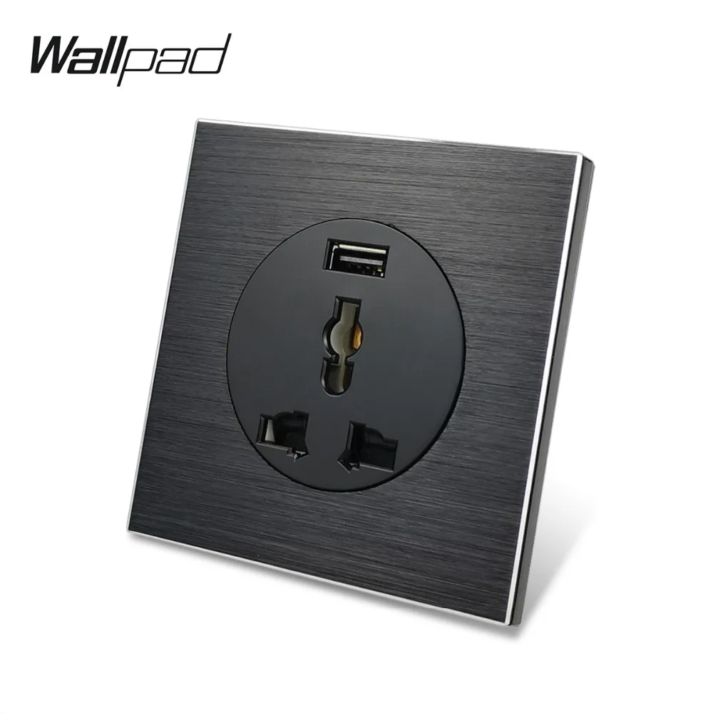 Настенная розетка Wallpad L6 черная атласная металлическая универсальная 3 контакта