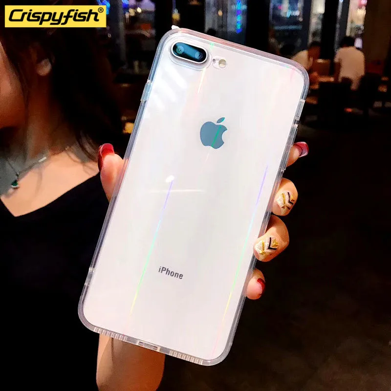 Мягкий силиконовый чехол с радужным закаленным стеклом из ТПУ для iPhone 7 8 Plus