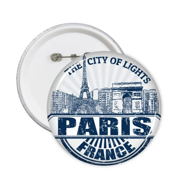 

5pcs Paris France Landmark National Flag Architecture Custom Landscape Illustration Pattern Round Pin Badge Button