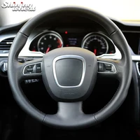 shining wheat black genuine leather steering wheel cover for audi a3 8p 2008 2013 a4 b8 2008 2010 a5 2008 2010 a6 c6 07 11