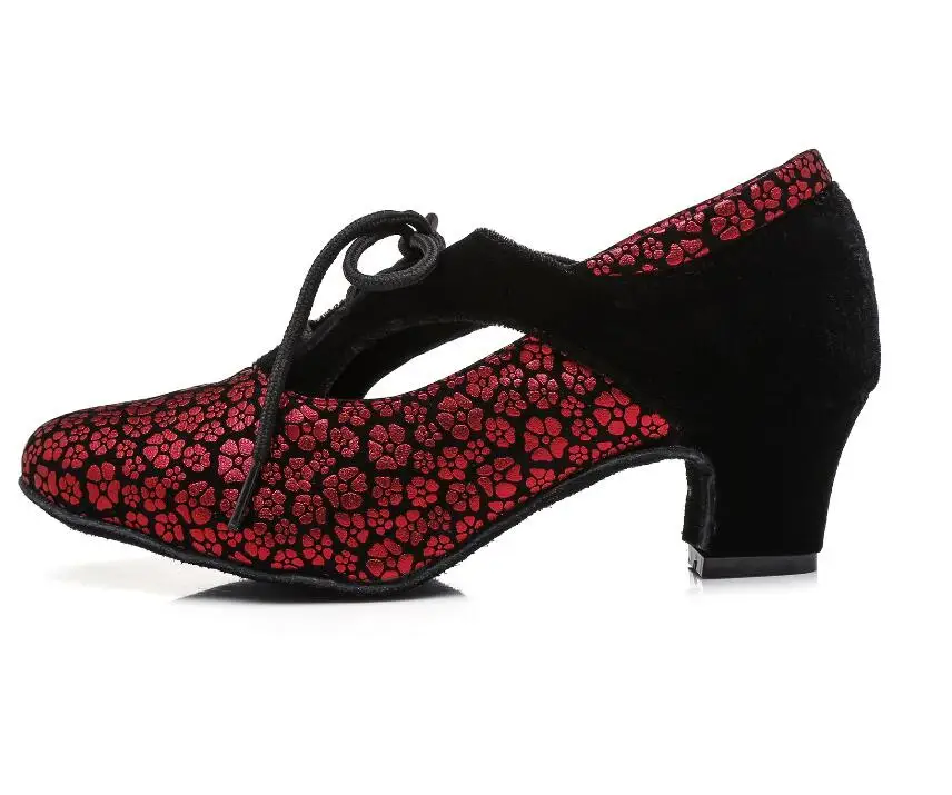 red wine heel 75mm Женская танцевальная обувь; женская обувь; бальные туфли для латинских танцев, танго; квадратный джазовый вальс; леопардовая обувь для вечеринок; большие размеры; низкий каблук; JuseDanc - Цвет: red wine heel 75mm