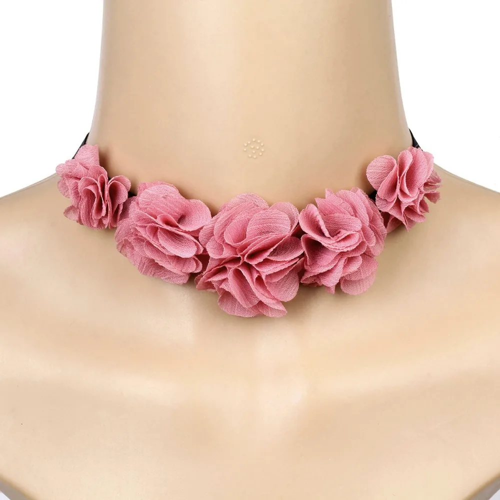 Новое поступление модное романтическое мягкое розовое тканевое колье с цветком
