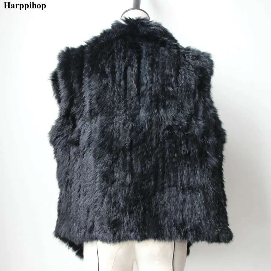 2021 Women Genuine Natural Real rabbit fur Knitted Vests Hand made Real Fur Gilets