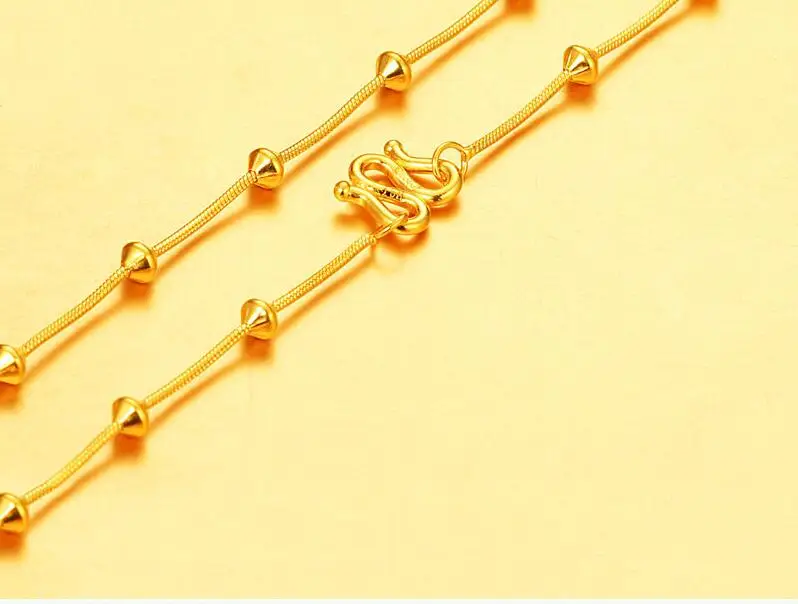 

New 24K Yellow Gold Necklace Snake Chain Link With Bead 18"L 8.5g