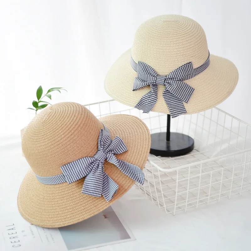 2019 Straw hat ladies summer fisherman Korea bow basin caps outdoor travel beach big along female women sun | Аксессуары для