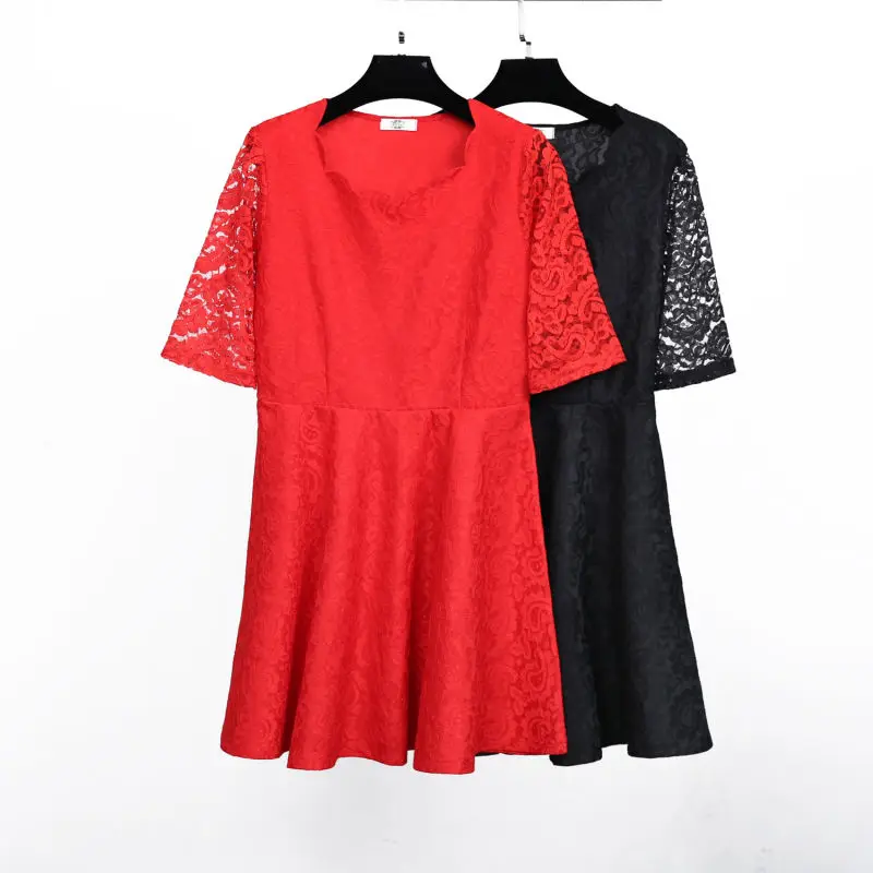 Женское кружевное платье туника MINSUNDA элегантное ажурное с коротким рукавом и