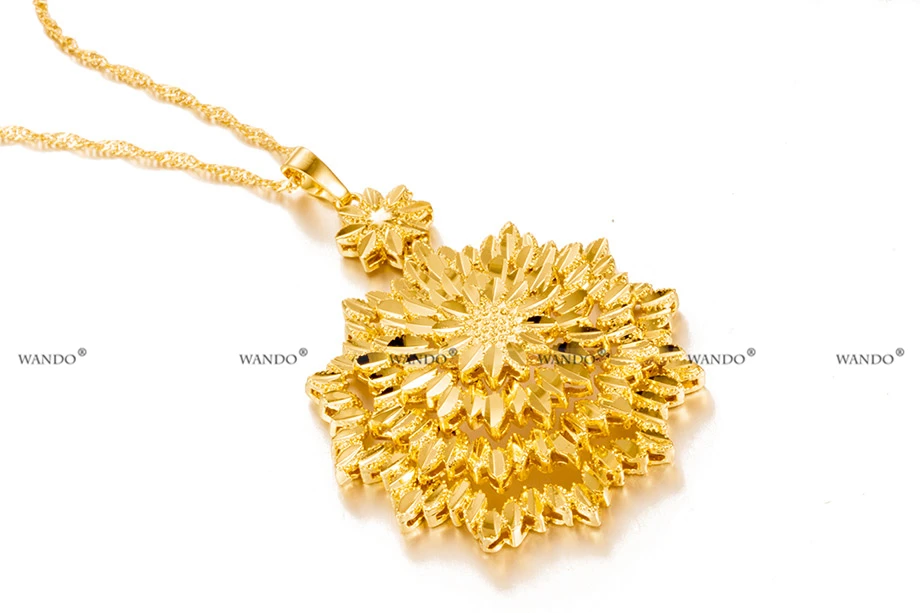WANDO новинка, 24 K Gold цветов и листьев кулон Цепочки и ожерелья для Для женщин/Для мужчин вечерние Юбилей Шарм ювелирные изделия подарок P11