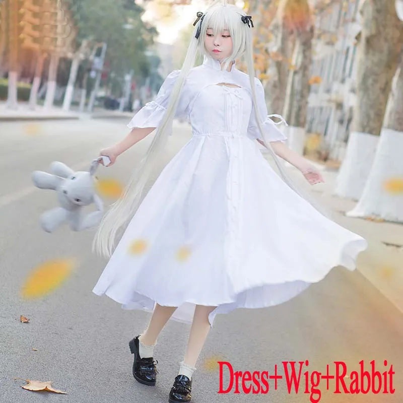 dress and rabbit Высокое качество аниме маскарадный костюм kasugano Sora платья Yosuga no Косплей Сора Белый Лолита костюмы на заказ с париком кролик - Цвет: dress and rabbit