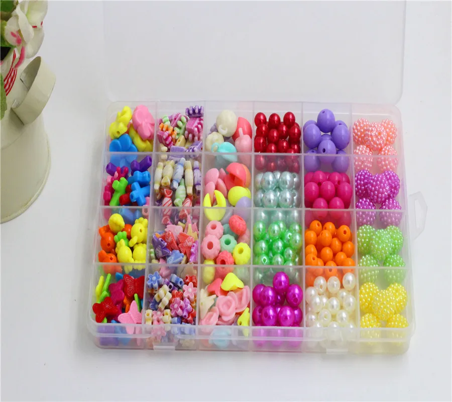 24 слота акриловые бусины DIY игрушки для детей Кристалл бисерная шнуровка игрушка-браслет подарок для девочек развевающееся ожерелье обучающая развивающая игрушка - Цвет: 03