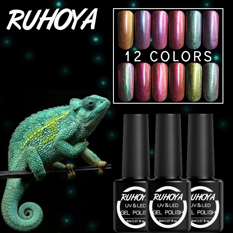 Пигмент для ногтей Ruhoya хамелеон УФ Гель лак долговечный хромированный эффект