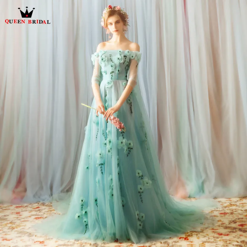 Небесно голубое роскошное вечернее платье 2019 модное ТРАПЕЦИЕВИДНОЕ кружевное с