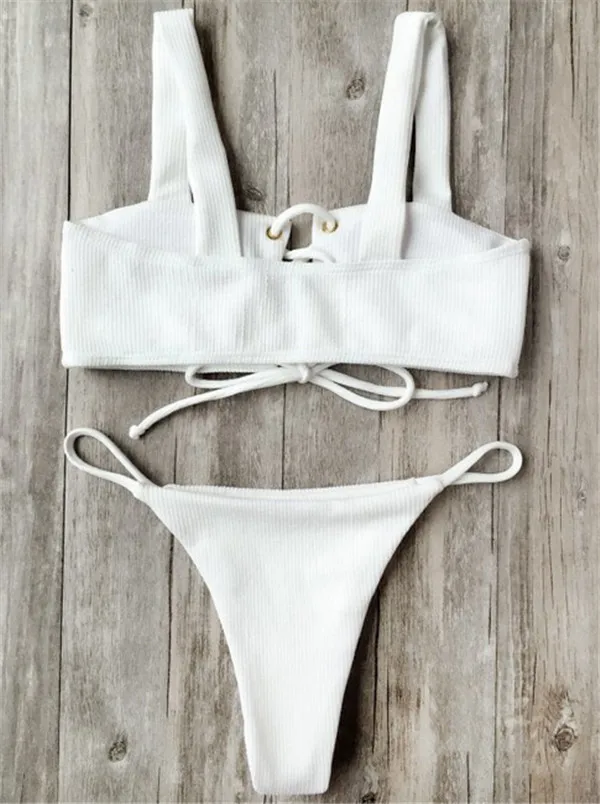 

2019 New Women Bandage Solid Push-up Padded Bikini Set Swimwear Swimsuit Bathing Fashion Suit
