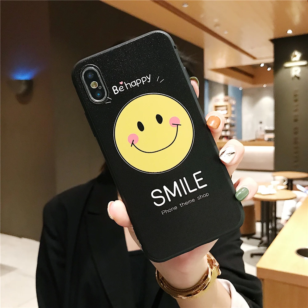 For iPhone 7 Case Cartoon Smile Couple Phone 8 Plus 6 6S X XS MAX XR Smiley face Soft TPU Silicon Cover |