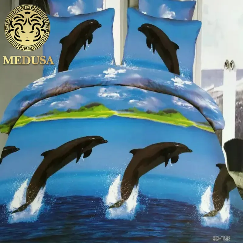Изумительное 3d постельное белье с принтом &quotДельфин&quot набор размер queen 4 шт.