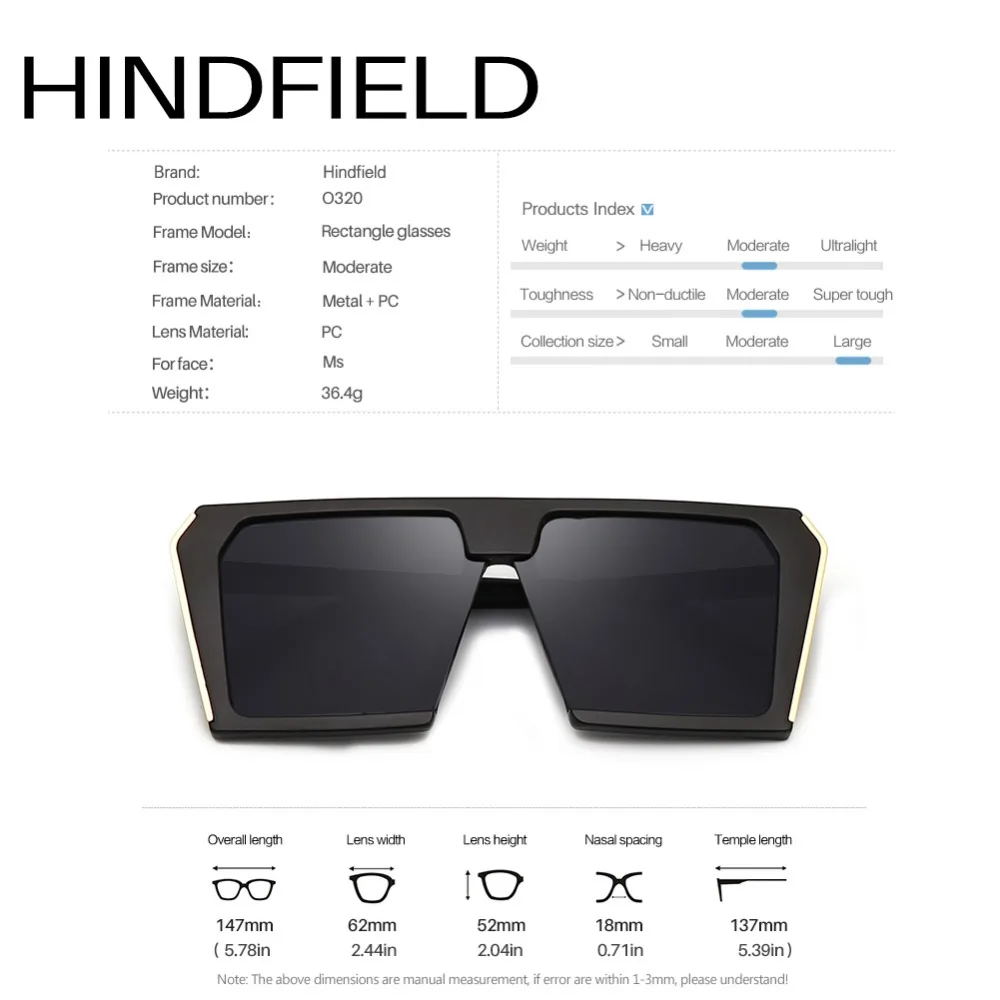 Hindfield негабаритных солнцезащитные очки модные женские солнцезащитные очки Прямоугольник женские очки большие оправы O320
