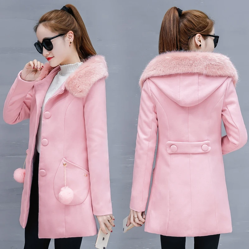 

Woolen coat women's long section autumn and winter new slim thickening waist hooded solid color woolen coat JQ269