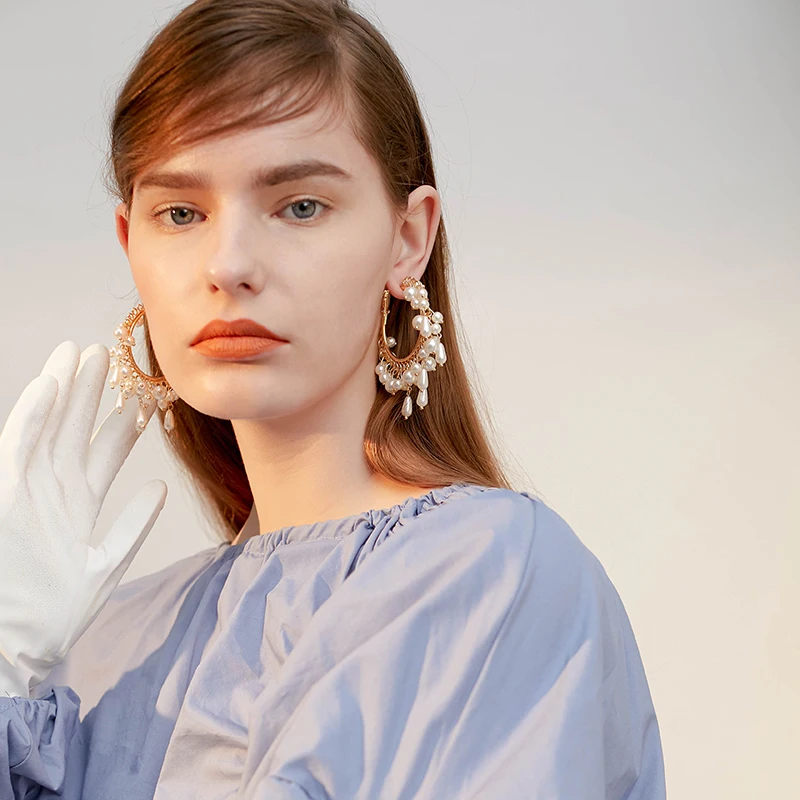 Artificial pearl hoops earrings female temperament personality big circle wild | Украшения и аксессуары