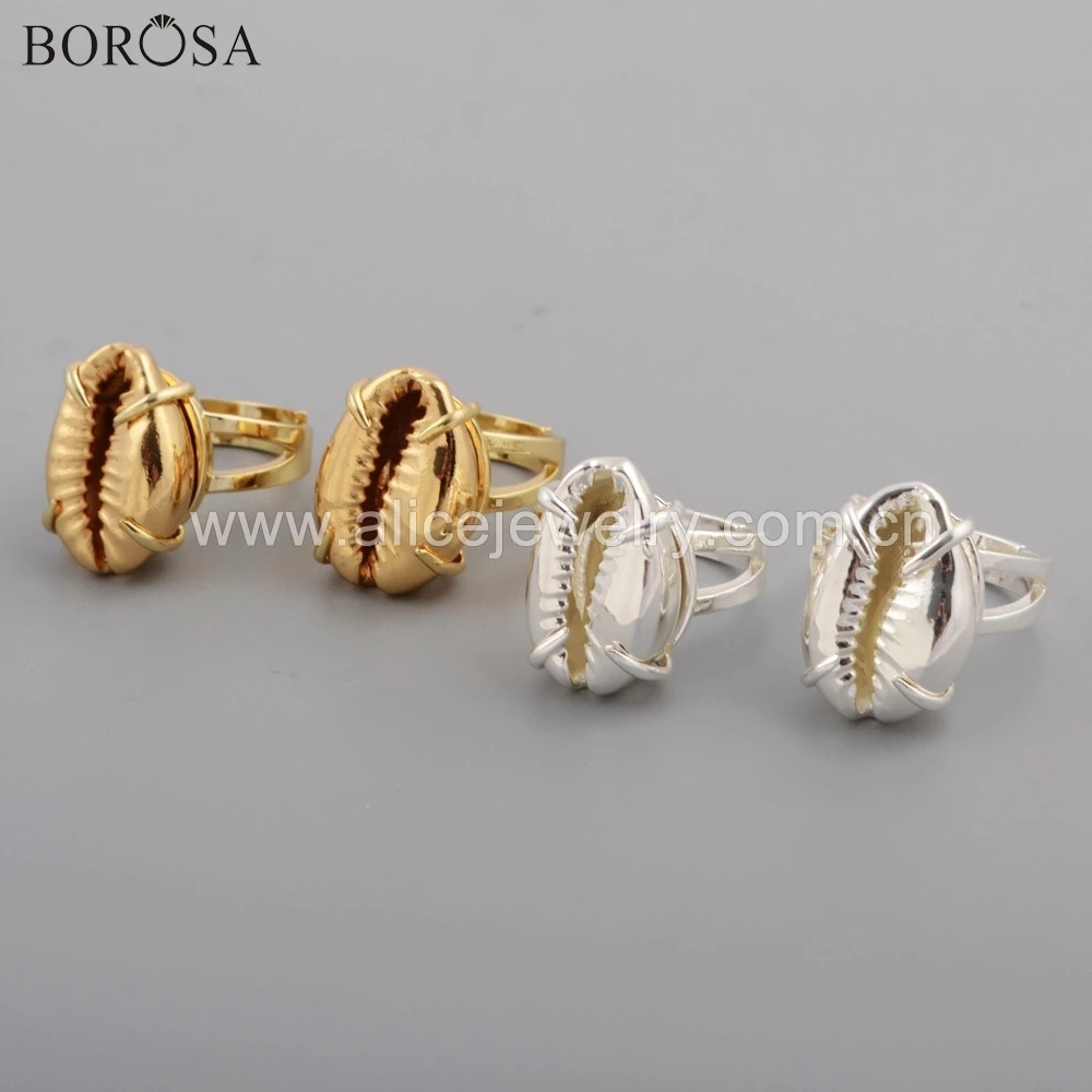 BOROSA 10 шт. полный позолоченный коготь фотокольца ракушки камни Серебряный
