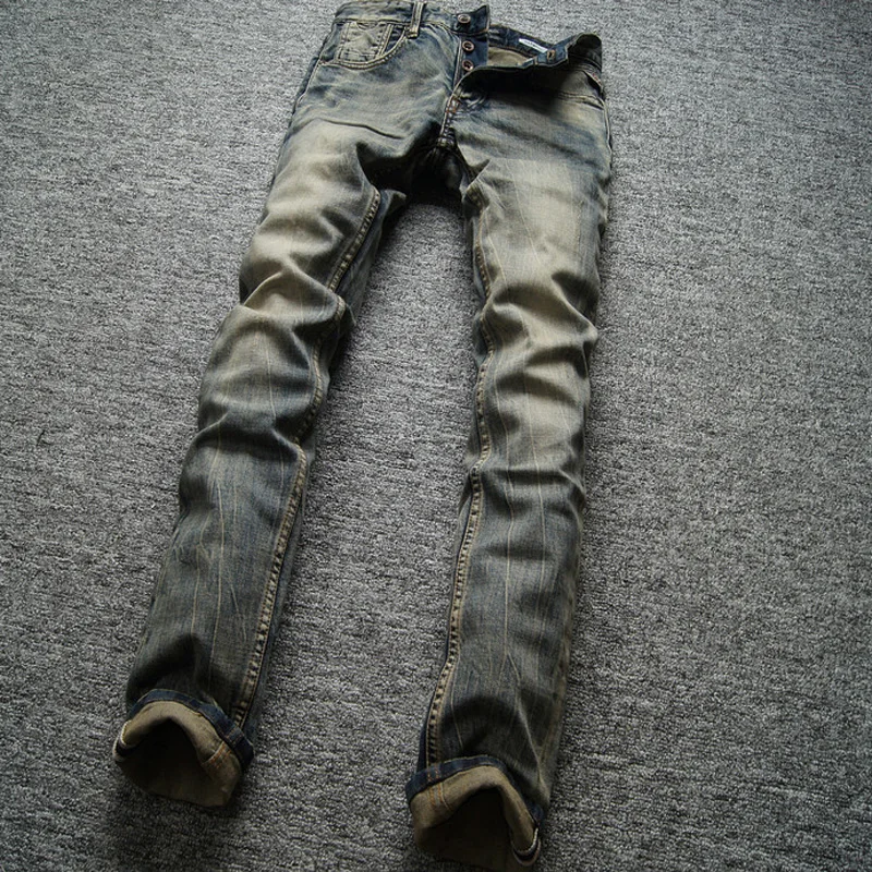 Классические мужские джинсы в стиле ретро высококачественные облегающие