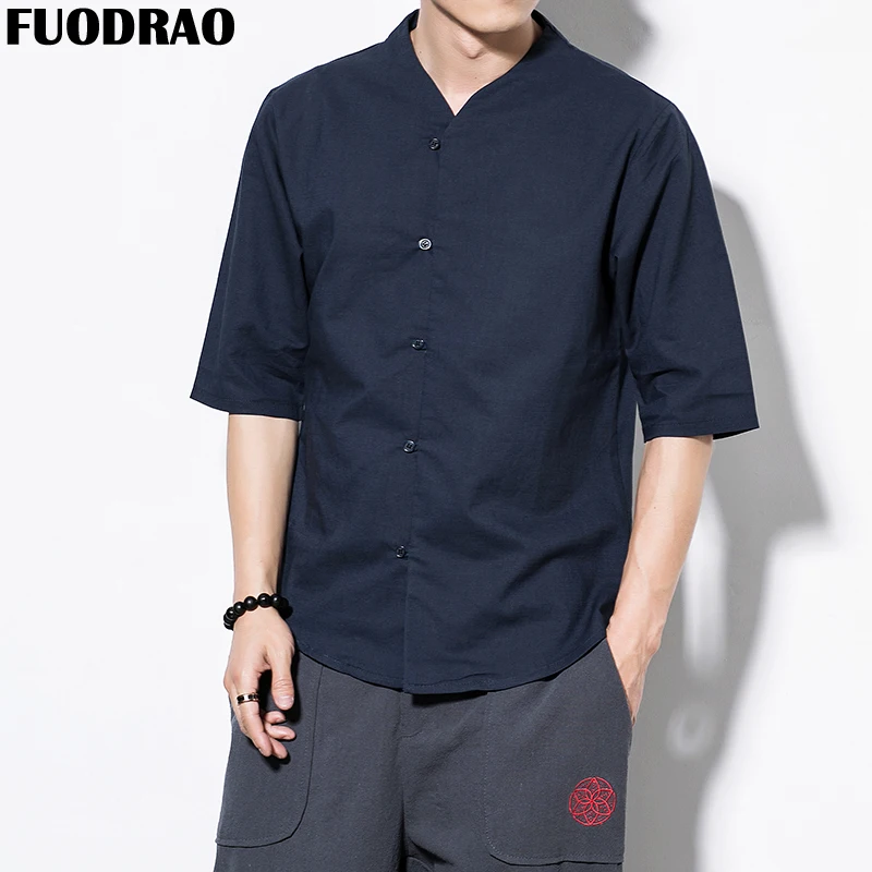 FUODRAO летняя хлопковая льняная рубашка Мужская дышащая уличная Camisa Masculina в