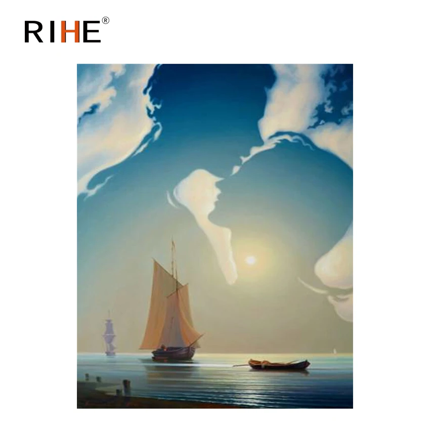 RIHE Sunrise Sea Boat Diy Краска по номерам голубое небо Масляная Краска на холсте Ручная Краска ed Cuadros Decoracion акриловая краска