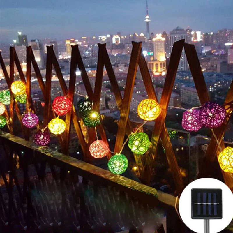 Солнечная энергия 5 м/20 LED теплый свет/RGB тростниковый шар гирлянда свет Открытый