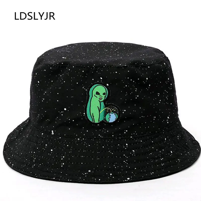 LDSLYJR хлопок, шапка-ведро с вышивкой пришельца, шапка для рыбака, шапка для путешествий на открытом воздухе, шляпа от солнца, шапки для мужчин и женщин 35