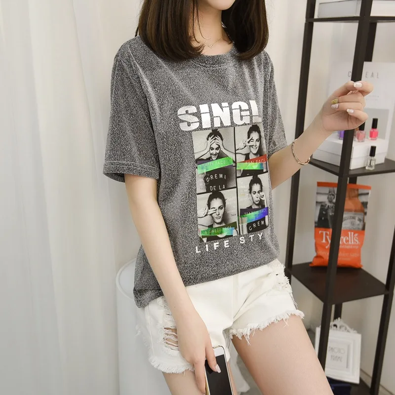 Женский Яркий шелковый топ Новинка лета 2018 тонкая уличная футболка с круглым