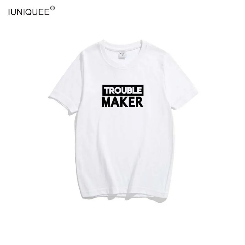 trouble maker white Семейная рубашка, футболка для папы, мамы и ребенка, топы, одежда для малышей, комплекты одинаковой одежды, новые одинаковые комплекты для семьи - Цвет: trouble maker white