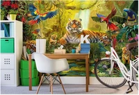 custom murals photo 3d wallpaper non woven mural sunlight parrot tiger forest children painting 3d wall room wallpaper designs