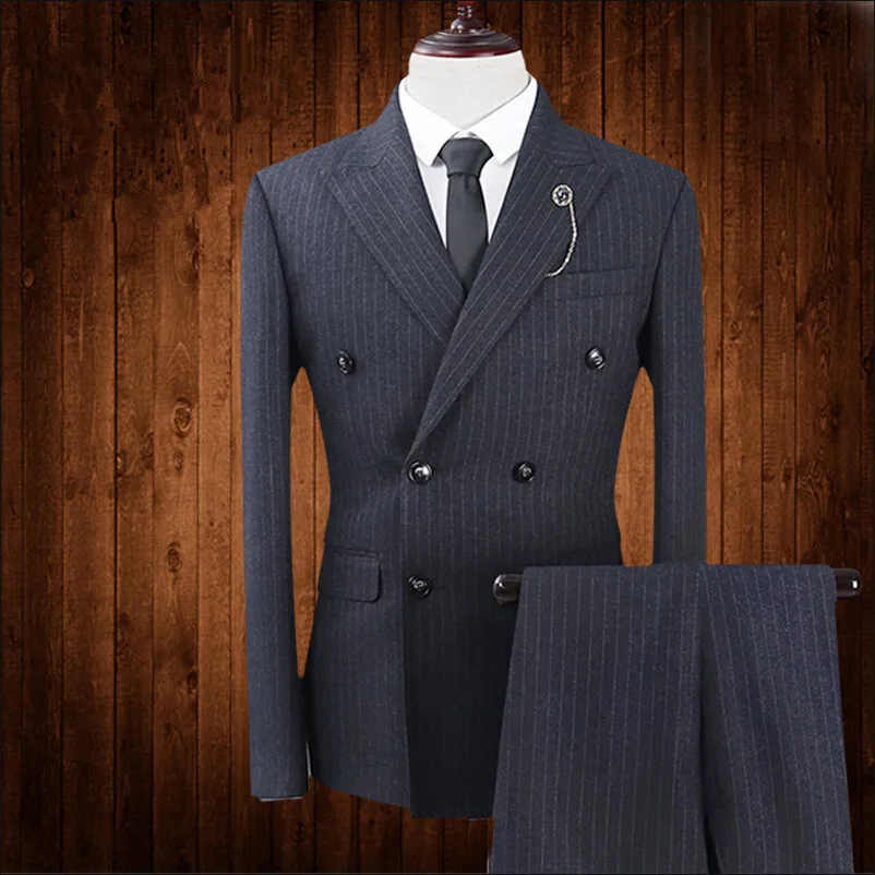 2019 новые мужские костюмы в деловом стиле приталенный Блейзер черный полоску