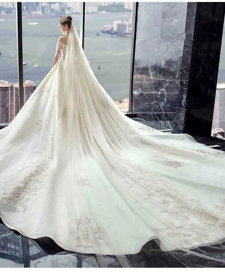 Custom Deluxe Champagne Evening Formal Dress Red Carpet Bridal Wedding Party Trailing Dress Ball Gown For Lady Plus Size 5XL