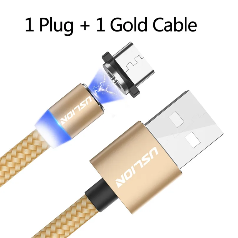 Gold Магнитный светодиодный кабель USLION type C Micro usb для зарядки iPhone XS MAX, магнитное зарядное устройство USB C, кабель для samsung huawei Xiaomi - Цвет: Gold