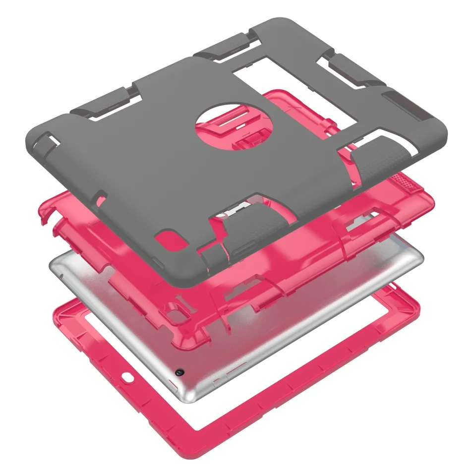 Shockproof Dual Color Hidden Bracket Back Cover Case for Apple iPad Air 9.7&quot Three Layer Silicone &amp PC Armor | Компьютеры и
