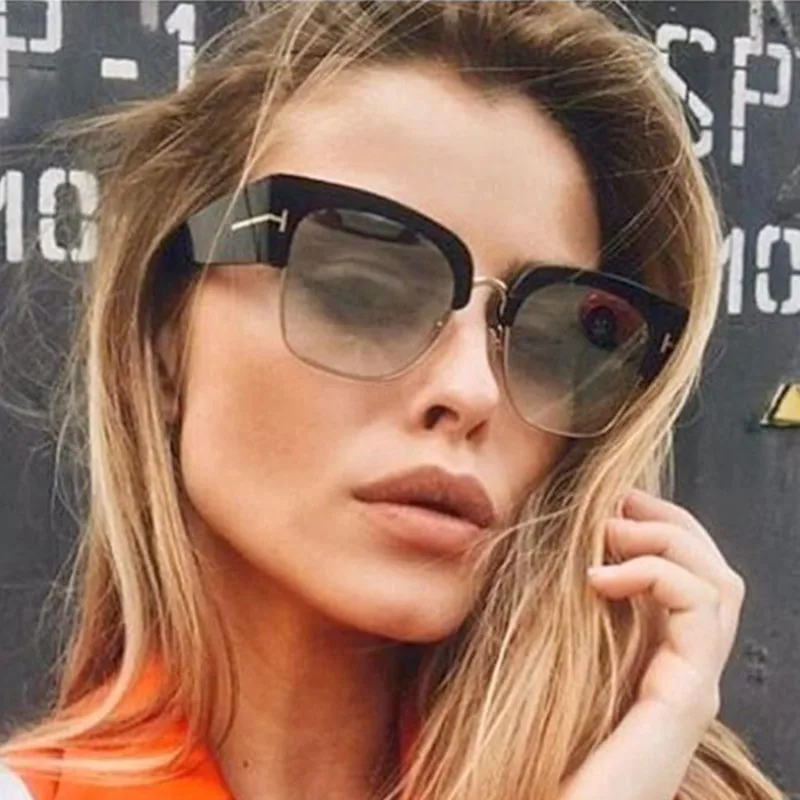 GUYUEMUMU половина квадратная рамка Винтаж солнцезащитные очки Для женщин Брендовая