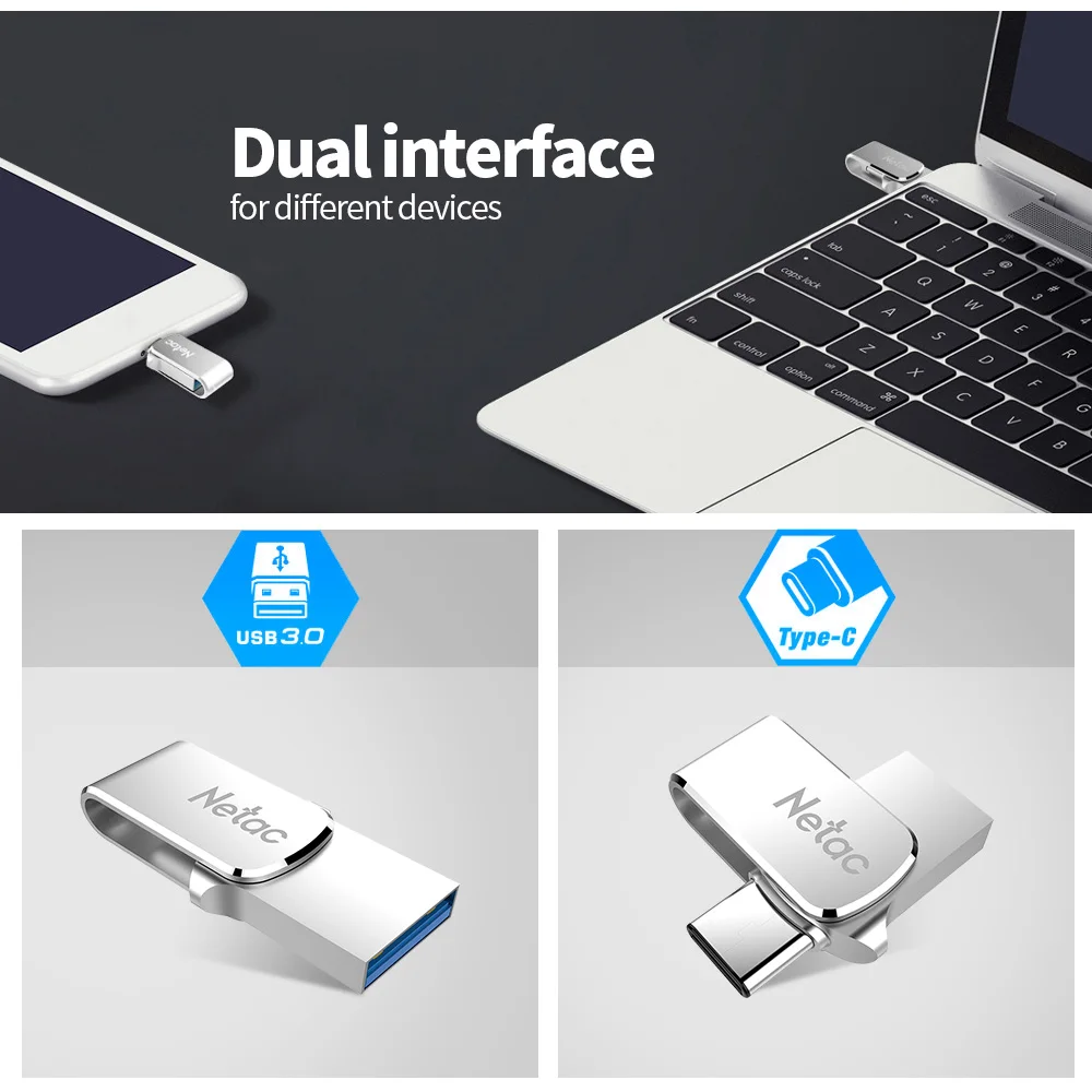 Netac U780C Type C флеш накопитель USB 3 0 серебристого сплава Aluninum USB3.0 OTG флэш диск